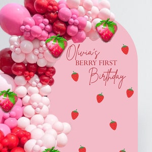 Berry First Birthday Decal - Happy Birthday Party Backdrop - First Birthday for Balloon Arch - Personalized Birthday Sticker - Chiara Wall