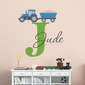 Custom Name Boys Tractor Wall Decal - Boys Personalized Name Farm Nursery Wall Sticker - Custom Name Sign - Boys Room Wall Decor - Boys Name