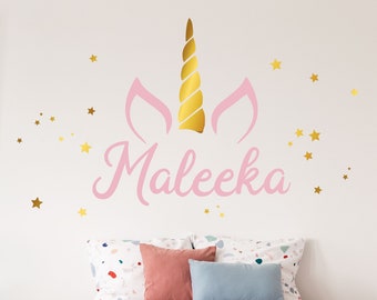 Personalized Name Unicorn Wall Decal - Custom Name Unicorn Wall Sticker - Vinyl Decal Monogram Girls Boys Room - Children Nursery Wall Decor