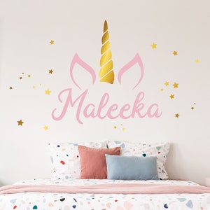 Personalized Name Unicorn Wall Decal - Custom Name Unicorn Wall Sticker - Vinyl Decal Monogram Girls Boys Room - Children Nursery Wall Decor