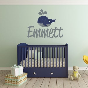 Personalized Name Wall Decal with Whale - Custom Name Whale Wall Sticker - Vinyl Decal Monogram Girls Boys Room - Nursery Wall Decor