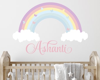 Calcomanía personalizada de la pared del arco iris - Nombre personalizado de las niñas Pegatina de la pared del arco iris - Acuarela Arco iris Unicornio Signo de nombre personalizado - Nombre de las niñas