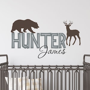 Boys Name Wall Decal Boys Name Hunting Wall Decal Deer Kids Wall Decal Sticker Bear Hunting Nursery Hunting Decor Farmhouse Nursery