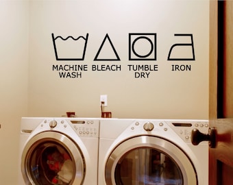 Laundry Room Wall Decal - Laundry Room Sticker - Laundry Room Sign -  Laundry Symbols Wall Decal Sticker - Custom Wash and Dry Stickers