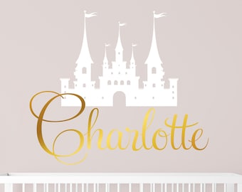Personalized Wall Decal Girl Name Wall Decal Princess Nursery Wall Decal Personalized Name Castle Decal Vinyl Girls Name Decal Rose Gold