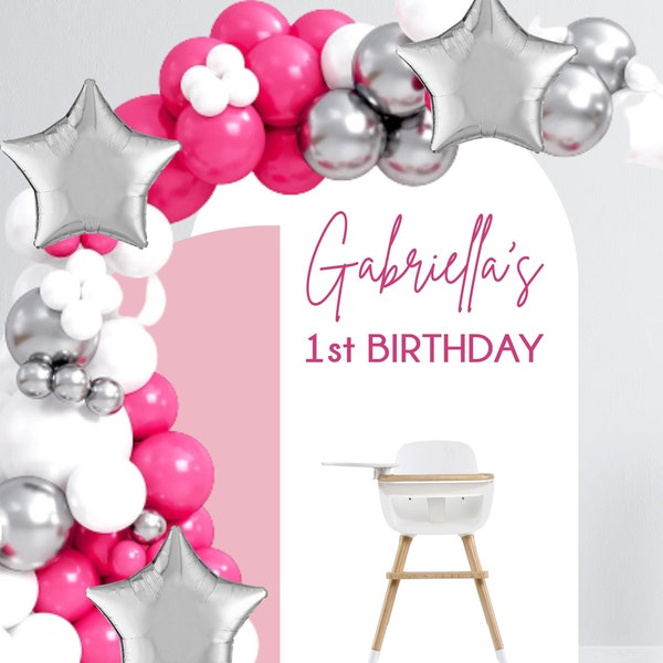 Happy Birthday Decal - Happy Birthday Party Backdrop - First Birthday for Balloon Arch - Personalized Name and Age Sticker - Chiara Wall