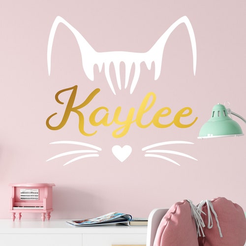 Personalized Name Cat Wall Decal Custom Name Cat Wall Etsy