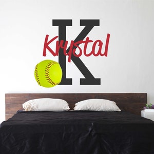 Softball Wall Decal Personalized Name - Custom Name Softball Stitches Wall Sticker - Vinyl Decal Monogram Girls Boys Room - Wall Decor