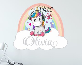 Baby Unicorn Rainbow Name Wall Sticker