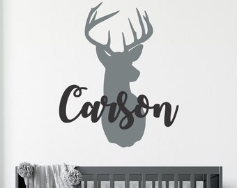 Boys Name Wall Decal Boys Name Hunting Wall Decal Deer Kids Wall Decal Sticker Bear Hunting Nursery Hunting Decor Farmhouse Nursery