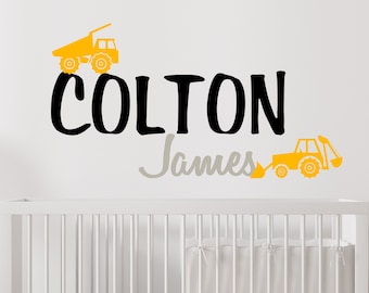 Boys Name Wall Decal Boys Name Construction Wall Decal Dump Truck Kids Wall Decal Sticker Construction Theme Nursery Farmhouse Nursery