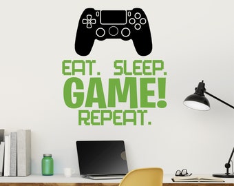 Funny gamer man sticker gaming wall art gamer tag stickers vinyl eat sleep 