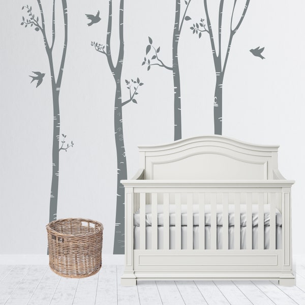 Birch Tree Wall Decal Nursery Forest Vinyl Sticker Animal Decals Branches Art Farmhouse Nursery White Birch Trees for Nursery Stickers