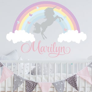 Personalized Rainbow Wall Decal - Girls Personalized Name Rainbow Wall Sticker - Watercolor Rainbow Unicorn Custom Name Sign - Girls Name