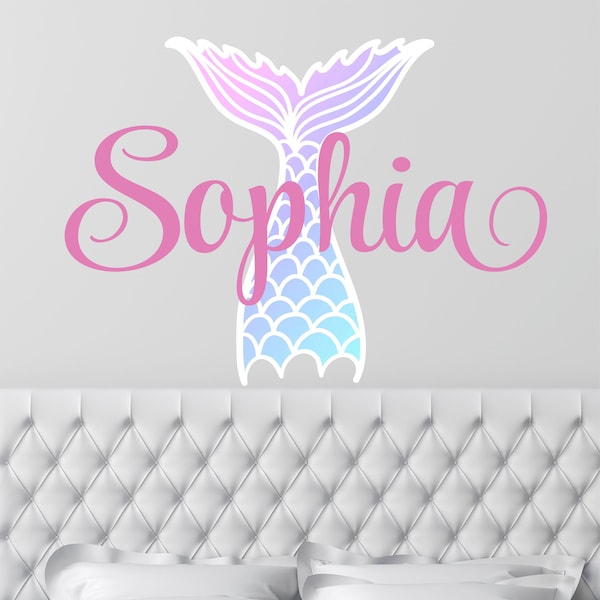 Name Wall Decal Name Mermaid Wall Decal - Custom Name Mermaid Tail Wall Sticker - Vinyl Decal Monogram Girls Boys Room - Nursery Wall Decor