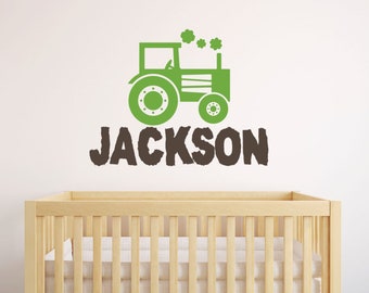 Personalized Name Tractor Wall Decal - Custom Name Tractor Wall Sticker - Vinyl Decal Monogram Girls Boys Room - Childrens Farm Wall Decor