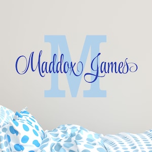 Name Wall Decal Teen Boys Room Decor Baby Boy Nursery Name Decal Personalized Baby Name Decal for Wall Vinyl Lettering Initial Monogram