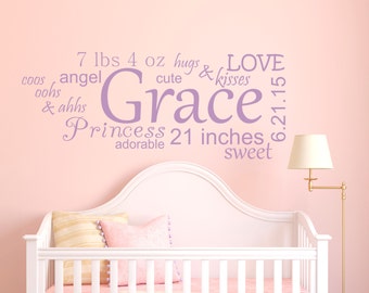 Baby Girl Personalized Decal -  Girls Wall Decal - Kids Decal - Wall Quotes - Wall Decor - Vinyl Lettering - Princess Wall Decal