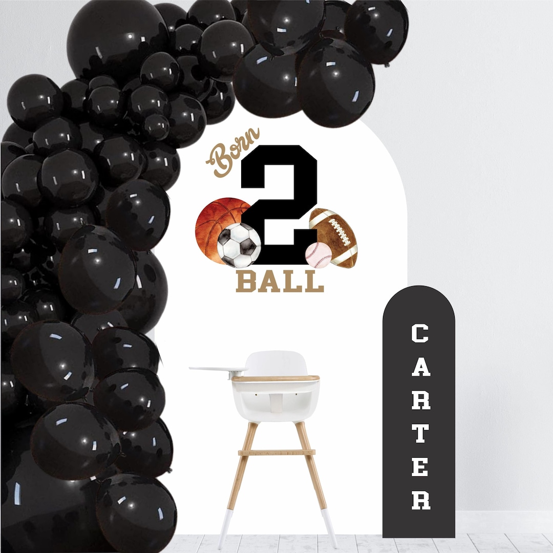 Born 2 Ball Sports Banner – 2nd Birthday Decor For Boys, Soccer Basketball Baseball Rugby Theme - View #4