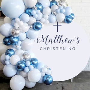 Personalized Christening Sticker - Christening Party Backdrop - Personalized Name and Cross Wall Decal for Balloon Arch - Personalized Name