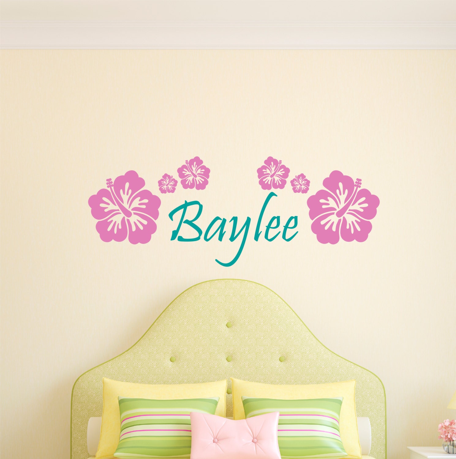 Personalized Name Hibiscus Wall Decal Custom Name Hibiscus Etsy