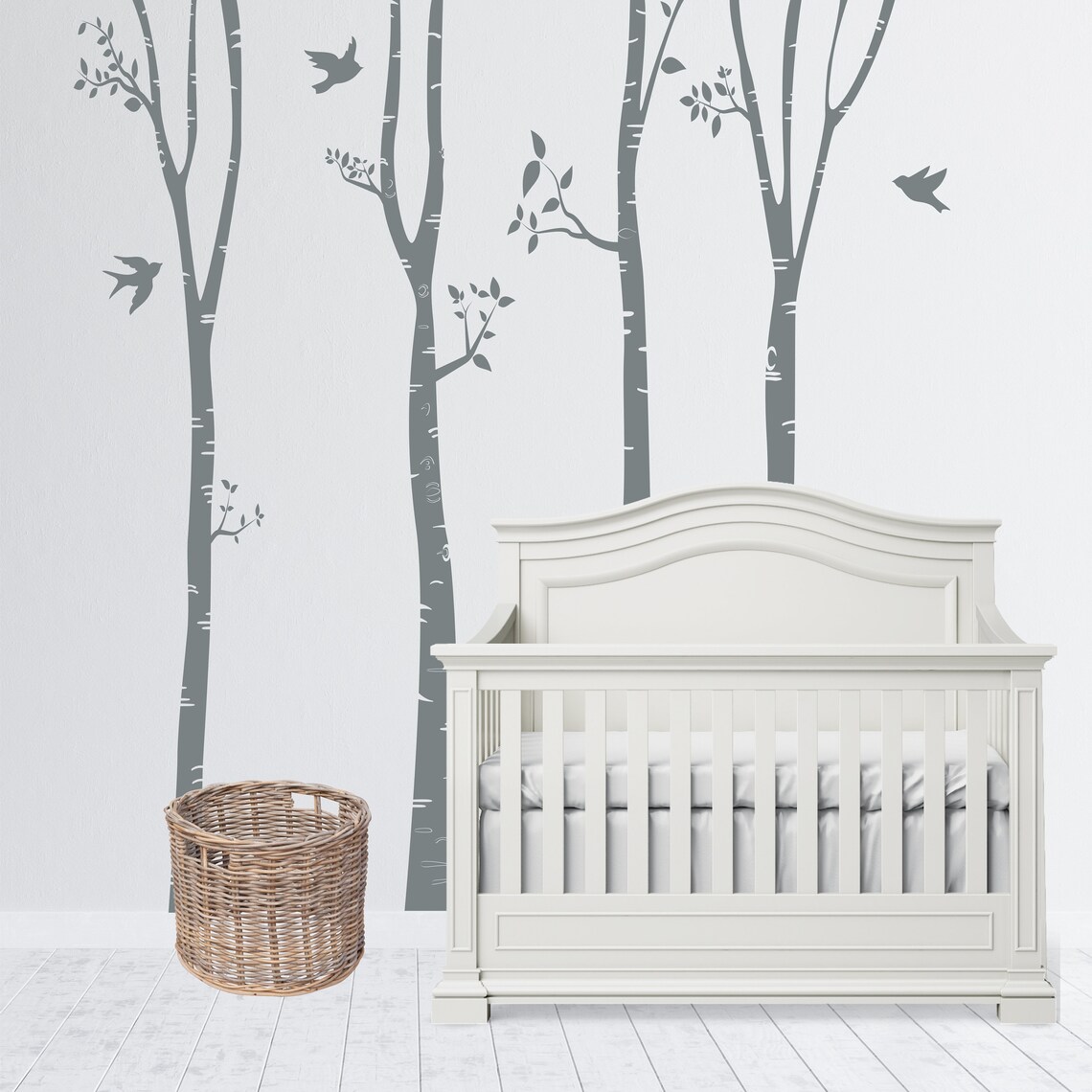 Birch Tree Wall Decal Nursery Forest Vinyl Sticker Animal Decals ...