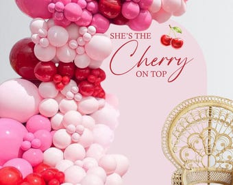 Cherry Balloon Arch Kit Cherry Balloons Red Cherry Foil Balloons For She's The Cherry On Top Party Summer Fruit Theme Party Decorations Birthday Party Supplies Girls Baby Shower Fruit Party Decorations 9pcs