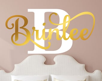 Personalized Name Wall Decal Girl Monogram Initial Fancy Cursive Name ...