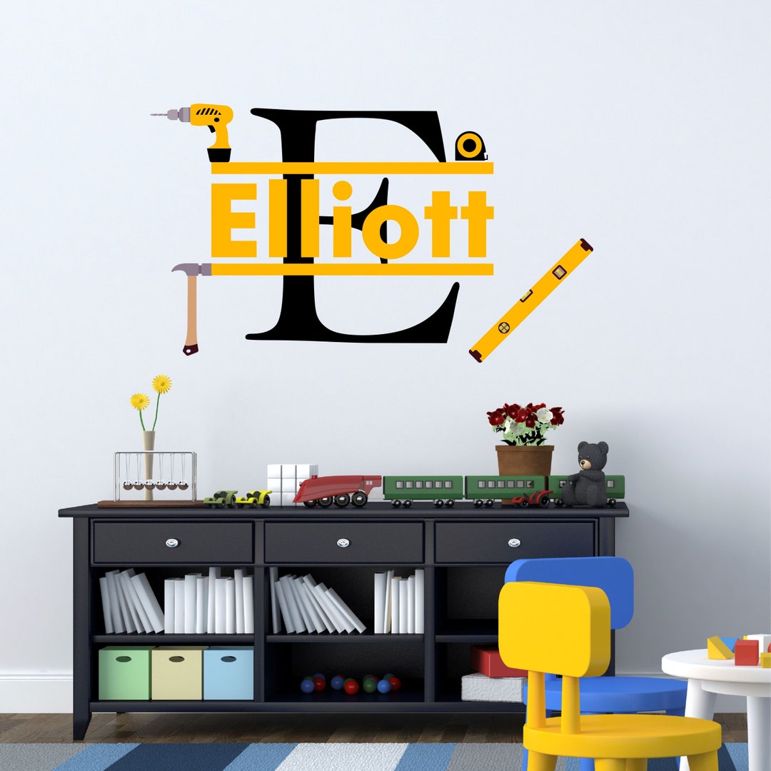 Personalized Name Construction Wall Decal Custom Name Construction Wall Sticker Vinyl Decal