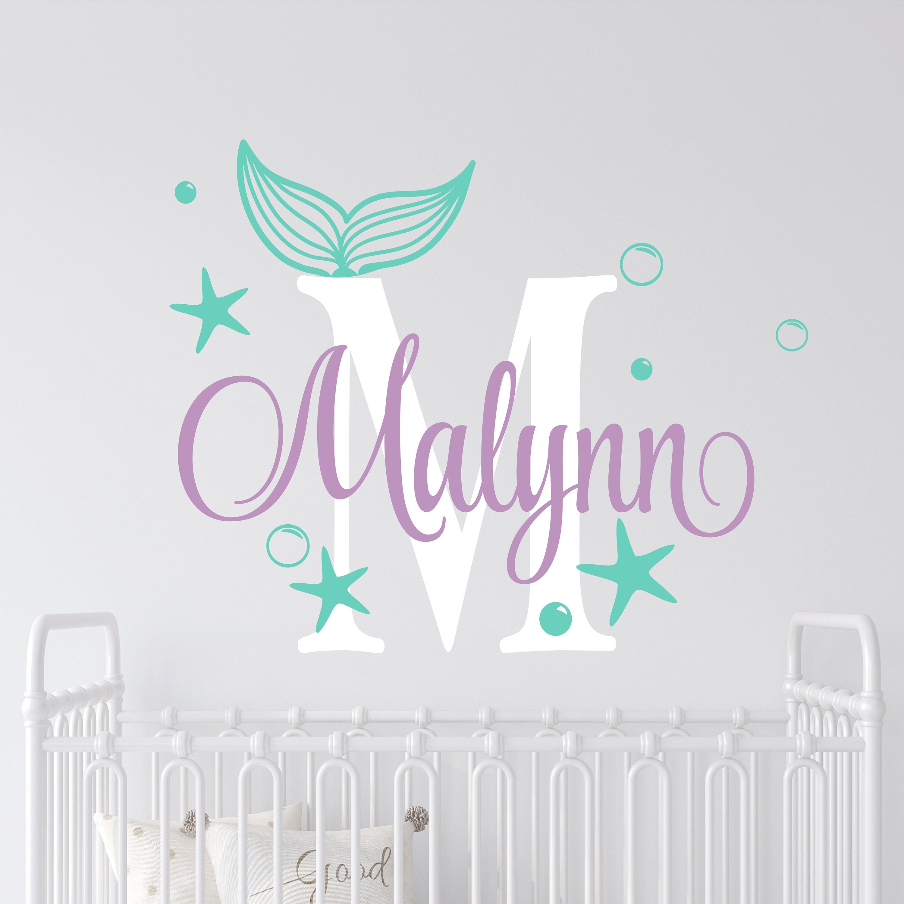Personalized Wall Decal Girl Name Wall Decal Mermaid Nursery Wall Decal ...