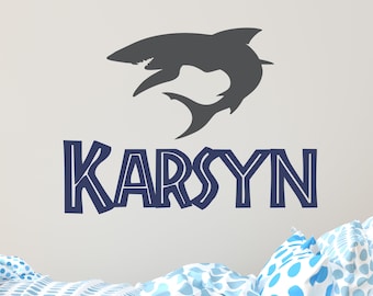 Boys Name Wall Decal Boys Name Shark Wall Decal Boys name with Shark - Kids Wall Decal Sticker - Nursery Name - Boys Sticker - Shark Sticker