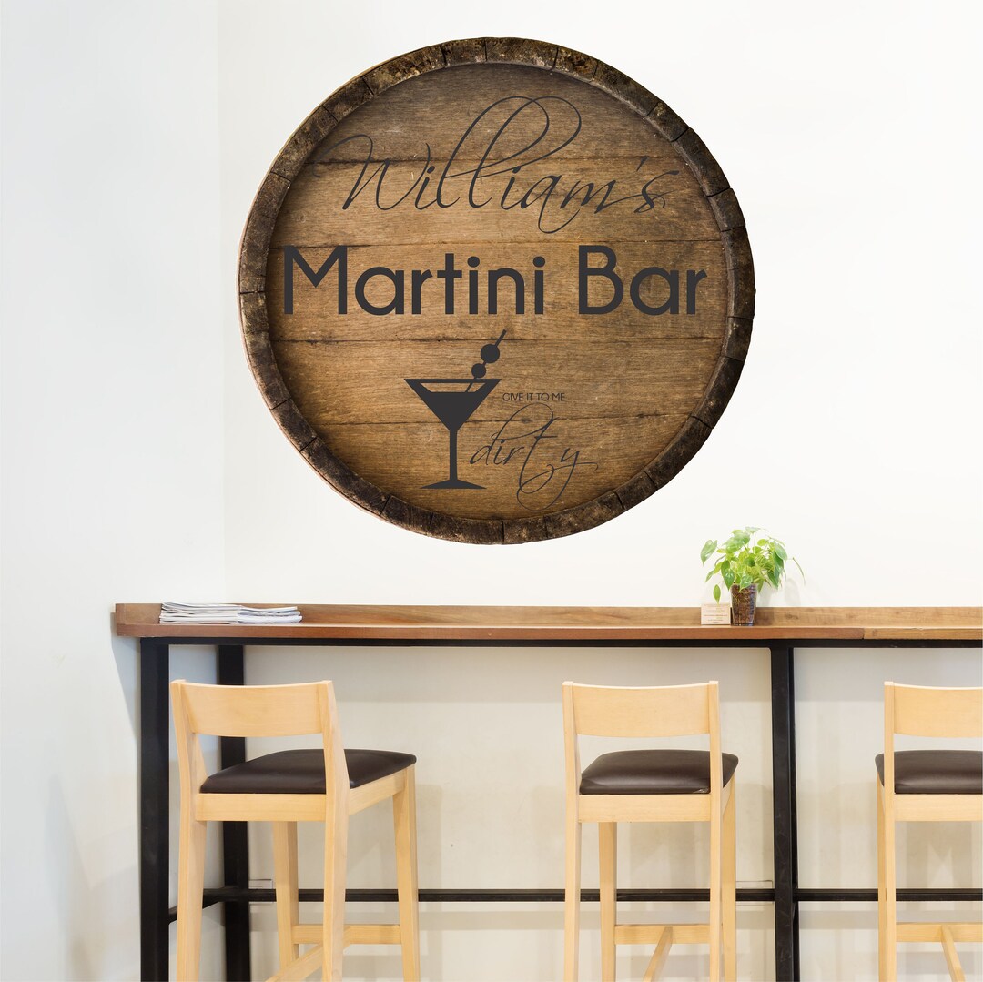 Custom Name Bar Wall Decal Personalized Name Martini Bar Pub Vinyl Wall