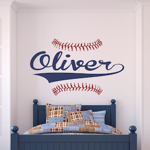 Personalized Name Baseball Wall Decal - Custom Name Baseball Wall Sticker - Vinyl Decal Monogram Boys Room - Childrens Nursery Wall Decor