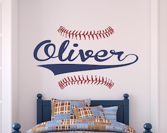 Personalized Name Baseball Wall Decal - Custom Name Baseball Wall Sticker - Vinyl Decal Monogram Boys Room - Childrens Nursery Wall Decor