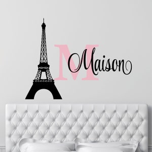 Personalized Name Paris Wall Decal - Custom Name Paris Wall Sticker - Vinyl Decal Monogram Girls Room -  Nursery Eiffel Tower Wall Decor