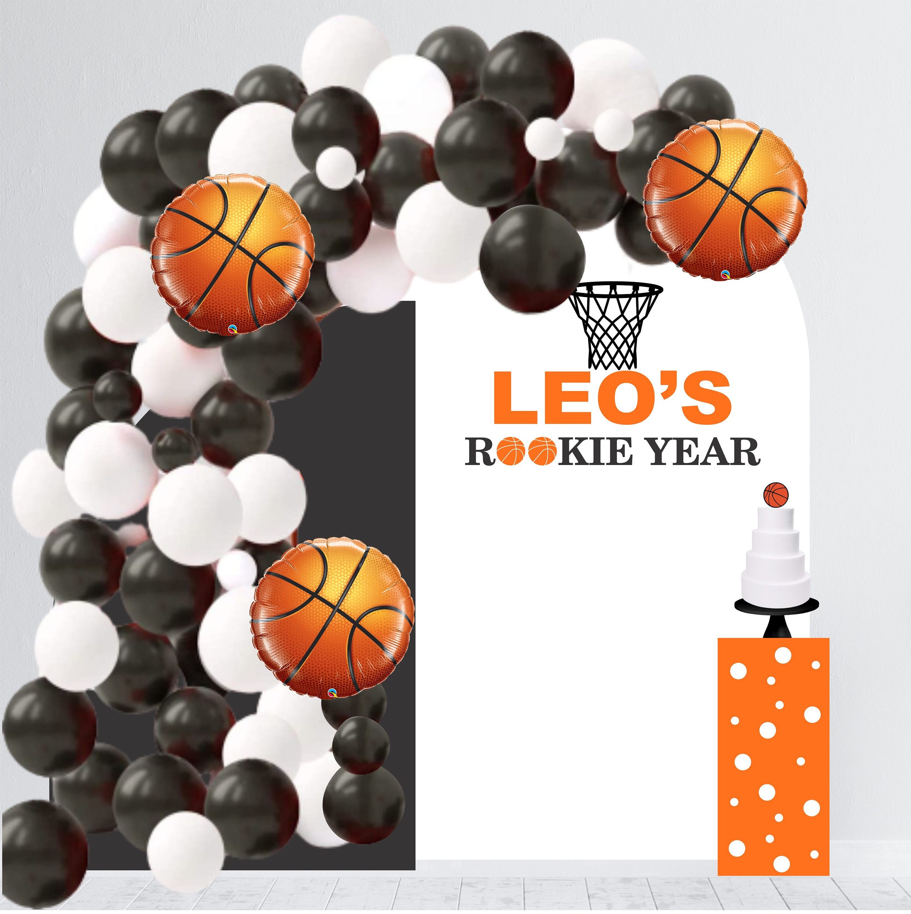 Rookie Year Birthday Party Backdrop Basketball Theme First Birthday Backdrop First Birthday Balloon Arch Birthday Decal