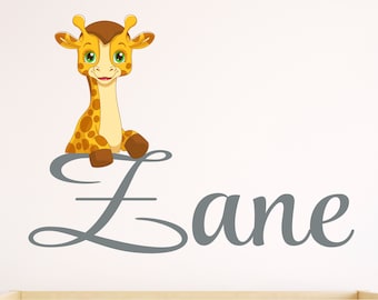 Personalized Name Giraffe Wall Decal - Custom Name Giraffe Wall Sticker - Vinyl Decal Monogram Girls Boys Room - Giraffe Nursery Wall Decor