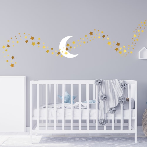 Moon and Stars Decal Star Stickers Kids Wall Decoration Etsy