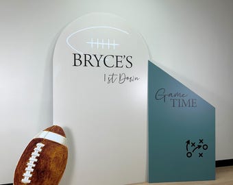 First Year Down Backdrop with football Cutout - Watercolor Football Prop - 1st Year Down Sign for Birthday - Football Theme First Birthday