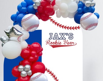 Rookie Year Birthday Party Backdrop - Baseball Theme Birthday Backdrop - First Birthday Balloon Arch - Happy Birthday Decal Chiara Wall