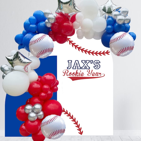 Rookie Year Birthday Party Backdrop - Baseball Theme Birthday Backdrop - First Birthday Balloon Arch - Happy Birthday Decal Chiara Wall