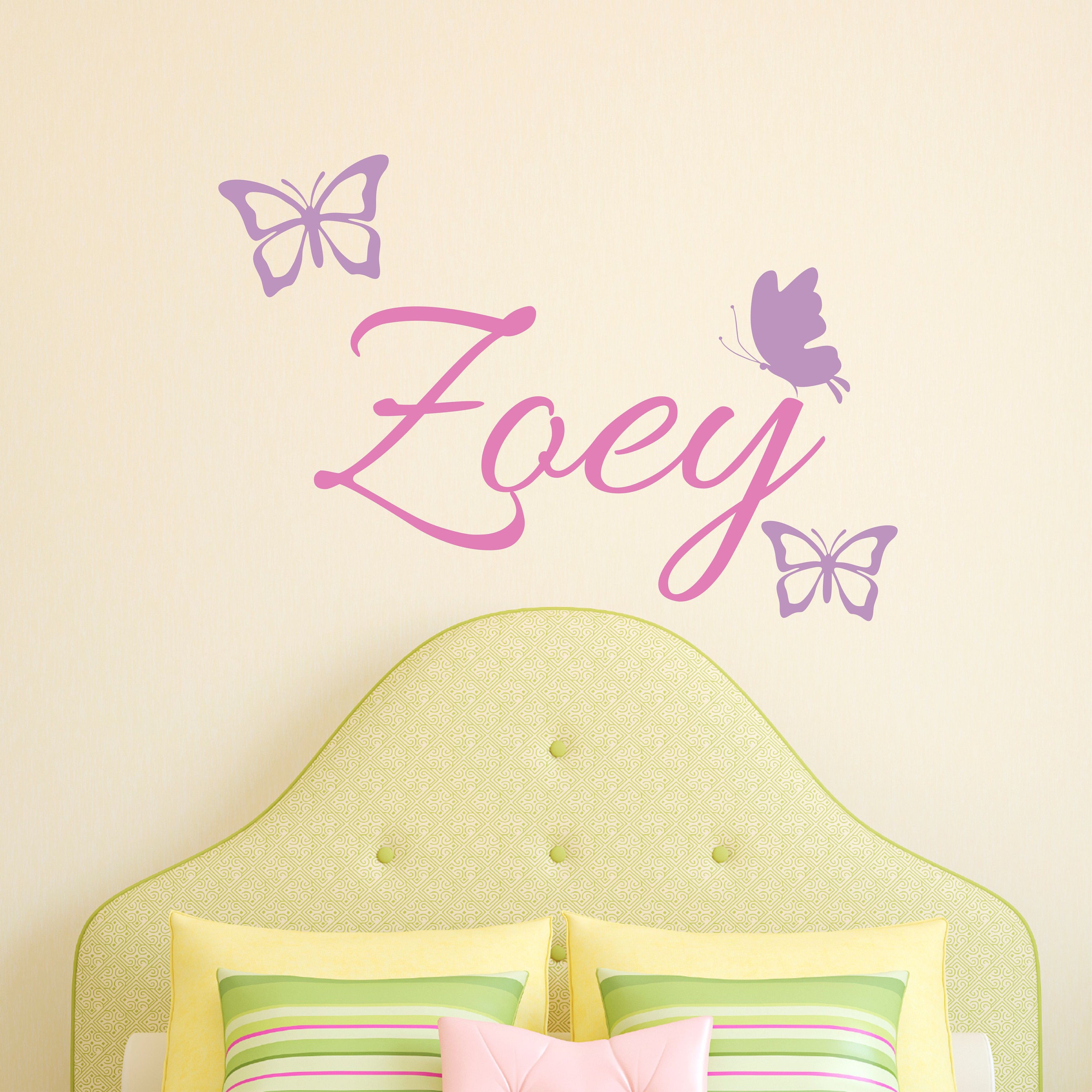 Personalized Butterfly Wall Decal With Name - Custom Pink Butterfly Decor For Girls Room, Nursery, Birthday