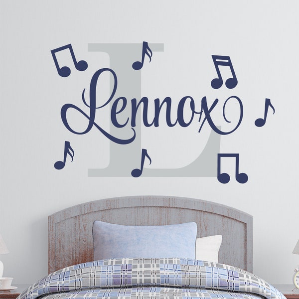 Personalized Wall Decal Music Notes Wall Sticker Boy Name Wall Decal Nursery Wall Decal Personalized Name Decal Vinyl Wall Decal Music Decal