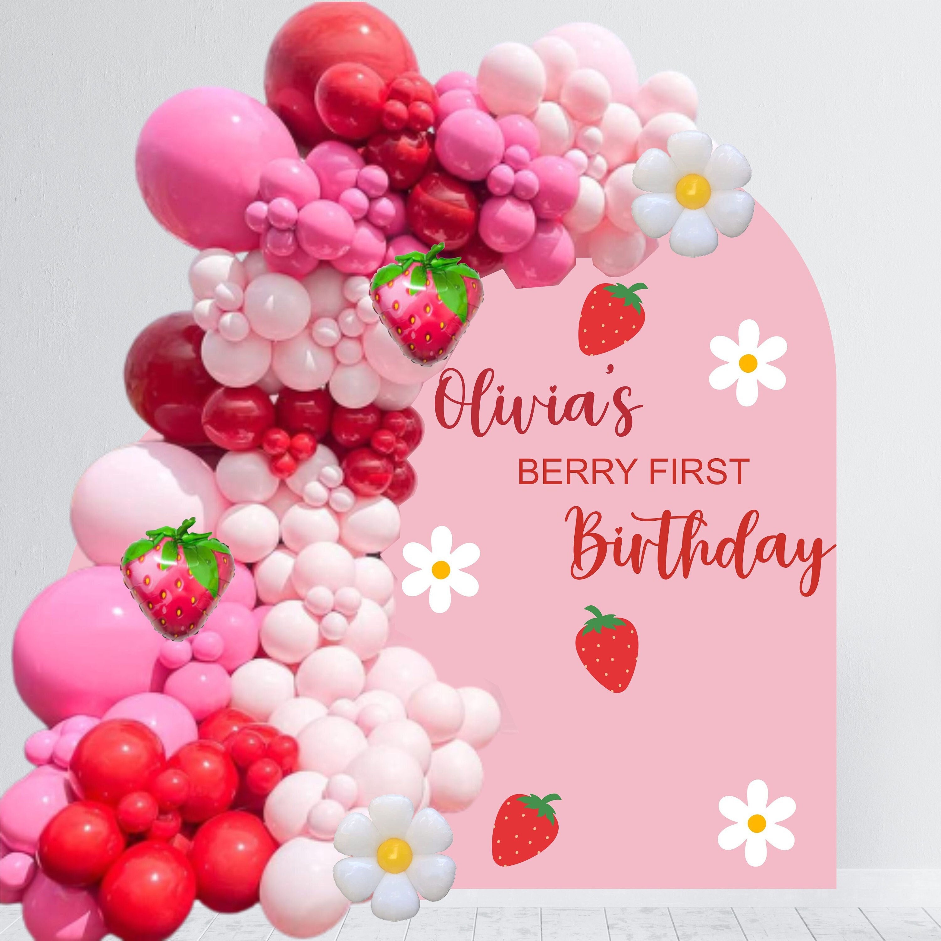 Berry First Birthday Decal Happy Birthday Party Backdrop First Birthday for Balloon Arch Personalized Birthday Sticker Chiara
