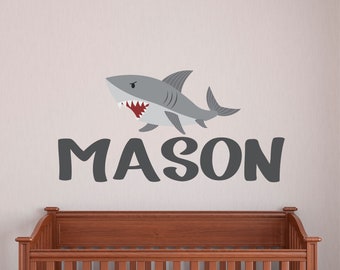 Personalized Name Wall Decal with Shark - Custom Name Shark Wall Sticker - Vinyl Decal Monogram Girls Boys Room - Nursery Wall Decor