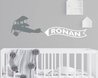 Personalized Name Airplane Wall Decal - Custom Name Airplane Wall Sticker - Vinyl Decal Monogram Girls Boys Room - Boys Airplane Nursery