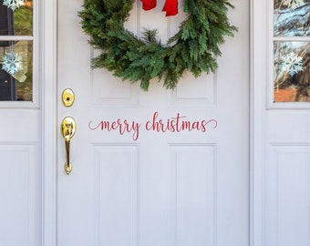 Merry Christmas Door Decal - Front Door Decal - Feliz Navidad Wall Quotes - Wall Decor - Vinyl Lettering - Love Wall Decal - Welcome Decal