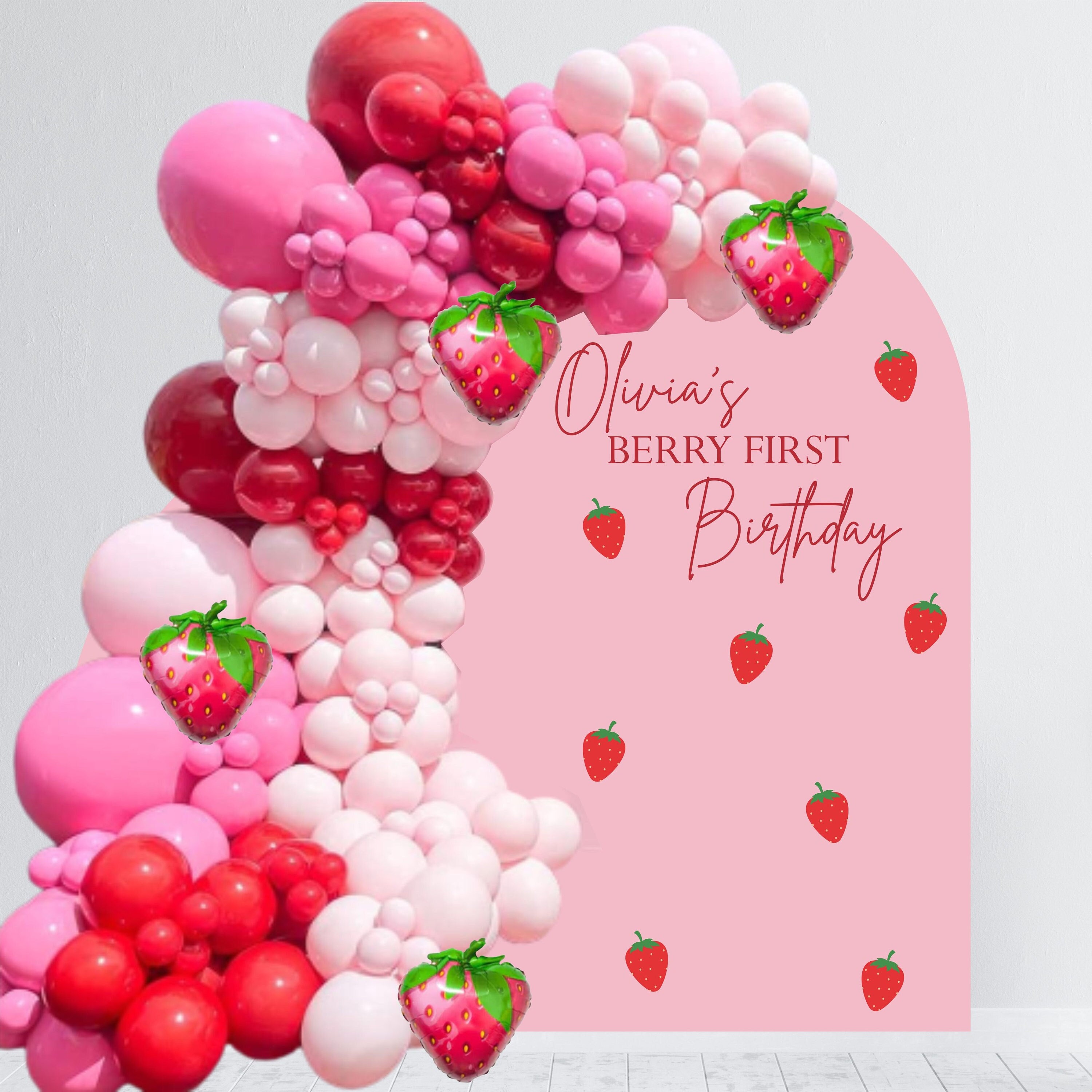 Berry First Birthday Decal Happy Birthday Party Backdrop First Birthday for Balloon Arch Personalized Birthday Sticker Chiara