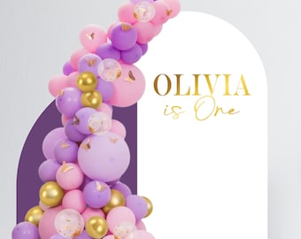 Happy Birthday Decal - Happy Birthday Party Backdrop - First Birthday for Balloon Arch - Personalized Name and Age Sticker - Chiara Wall