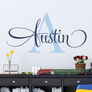 Name Wall Decal Teen Boys Room Decor Baby Boy Nursery Name Decal Personalized Baby Name Decal for Wall Vinyl Lettering Initial Monogram